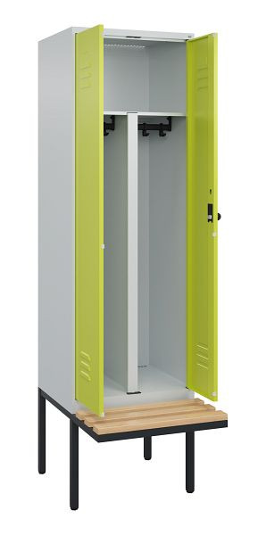 C+P Umkleidespind Classic PLUS, Doppel-Spind, 2 Abteile, 2120x600x815mm, 7035/0024, Drehriegel, Buche-Sitzleisten, 0800427-20P S10010