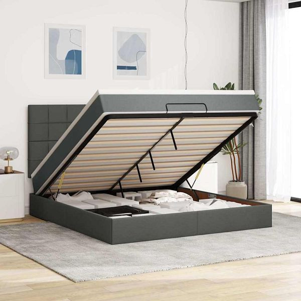 vidaXL Ottoman-Bett mit Matratze & LEDs Dunkelgrau 160x200 cm Stoff, 3314018