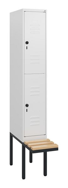C+P Doppelstöckiger Spind Classic PLUS, 1950x300x815mm, 9016/9016, Drehriegel, Sitzleisten aus Buche, schwebende Sitzfläche, 0803405-10 S10014