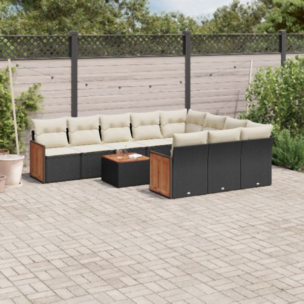 vidaXL 11-tlg. Garten-Sofagarnitur mit Kissen Schwarz Poly Rattan, 3260425