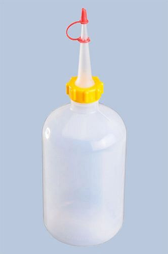 DENIOS Dosierflasche aus Kunststoff, Volumen 500 ml, rund naturfarbend, VE: 24 Stück, 308423