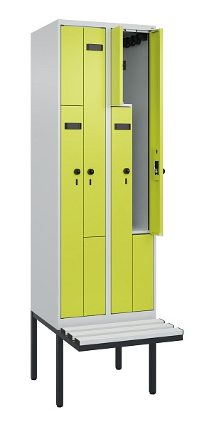 C+P Z-Spind Evolo PLUS, Bank, 4 Fächer, 2120x600x815mm, 7035/0024, Drehriegel, Material Sitzfläche Kunststoff, 0490437-204 S10069