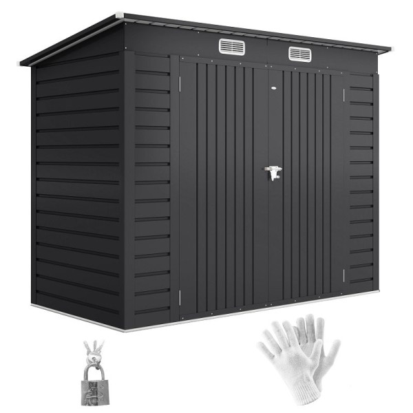 Outsunny Stahlgartenschuppen, Geräteschuppen, Doppeltüren 249B x 121T x 166/183Hcm, Grau, 84H-118V00GY