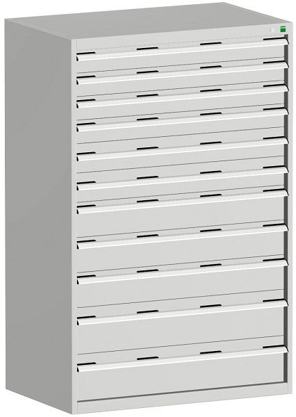 bott cubio Schubladenschrank bestückt mit 11 Schwerlastschubladen BxTxH: 1050 x 650 x 1600 mm, RAL 7035, 40021046.16V