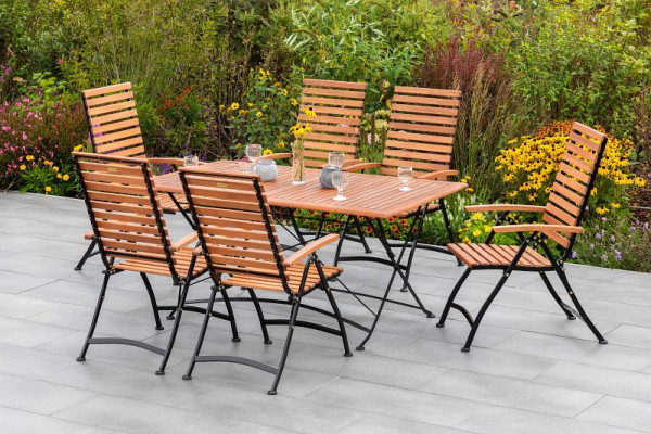 Merxx Schlossgarten Set 7-teilig, 6 Schlossgarten Klappsessel, Rückenlehne 5-fach verstellbar, 1 Schlossgarten Klapptisch, 160 x 90 cm, 50152-217