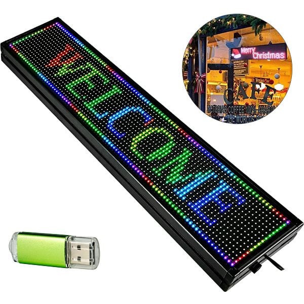 VEVOR LED Laufschrift 40x8 Inch LED Scroll Display Programmierbar RGB LED Leuchtschild LED Ladenschild Werbetafel Leuchtreklame PC, GDBZ40X8INLEDQS01V2