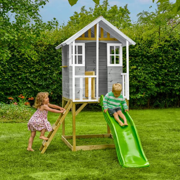 Zwerkules Spielhaus Valli inkl. Rutsche Weiß/Grau 270x148x224cm, ZW3651