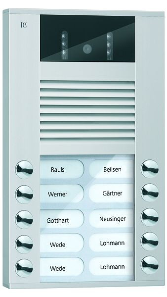 TCS Video-Außenstation mit 130-Grad-Kamera Serie AVE mit 10 Klingeltasten (rechts-/linksbündig), AP silber, AVE14103-0010