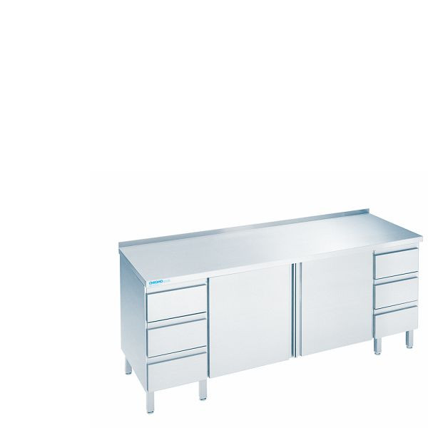 CHROMOnorm Arbeitsschrank mit Flügeltüren und Schubladenblöcken, Tiefe 700mm, Tischplatte hinten auf, SF0716CS3B0