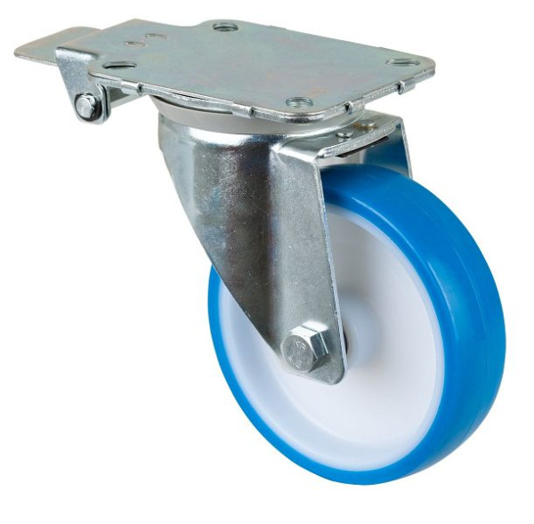 BS Rollen Lenkrolle mit Zentralfeststeller, Polyurethanrad Kunststofffelge, Rollenlager, Platte, Durchmesser: 150 mm, L440.B36.150