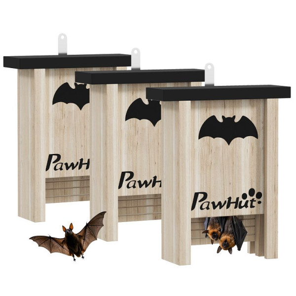 PawHut 3er-Set Fledermauskasten, Feldermaushäuser für Gärten, Obstplantagen, Bauernhöfe, leichtes Aufhängen, D51-470V00ND