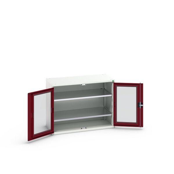 bott verso Flügeltürschrank mit Sichtfenster, mit 2 Fachböden, BxTxH: 1050 x 550 x 800 mm, Lichtgrau / Purpurrot, 16926274.24