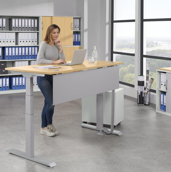 Deskin Höhenverstellbarer Schreibtisch FLEX MODUL, Buchedekor, 1800 x 800 x 605-1255 mm, Gestell: Alusilber, 346514