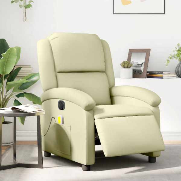 vidaXL Massagesessel Elektrisch Creme Echtleder, 3204260