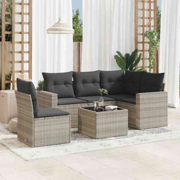 vidaXL 6-tlg. Garten-Sofagarnitur mit Kissen Hellgrau Poly Rattan, UV-beständig, 3218972