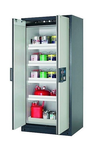 asecos Sicherheitsschrank Q-CLASSIC-90, Q90.195.090 in lichtgrau RAL 7035 mit 4x Wannenboden Standard (Polypropylen), 30041-041-30052