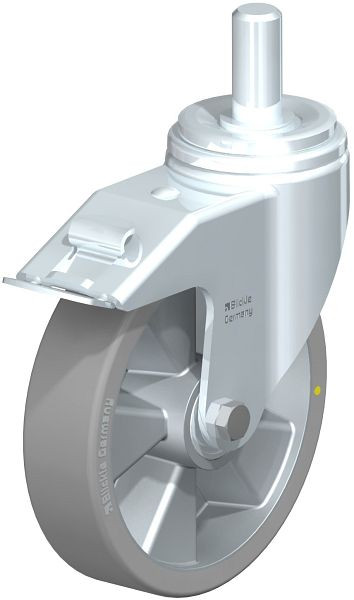 Blickle LHZ-ALTH 200K-FI-AS Stahlblech-Lenkrolle, Schwerlast-Ausführung, mit Zapfen & Feststeller, Blickle Extrathane®, Grau, 852533