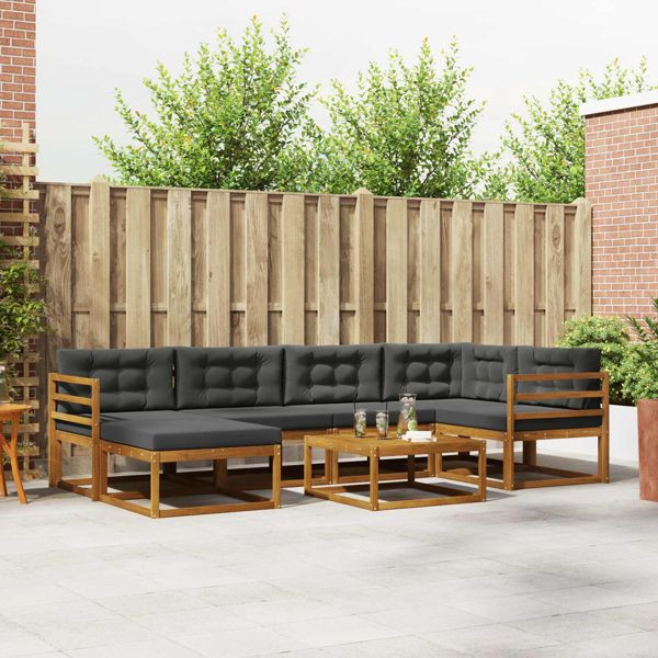 vidaXL Outdoor-Sofagarnitur mit Kissen 7-teilig Natur und Anthrazit, 3367845