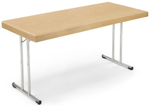 Deskin Klapptisch mit Randaufdoppelung, Platte Buchedekor, Gestell verchromt, B 1600 x T 700 x H 738 mm, 289433