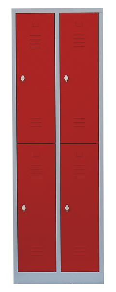 Lüllmann Stahl-Kleiderschrank / Garderobenschrank, 1800 x 600 x 500 mm, Lichtgrau/Feuerrot, 520224