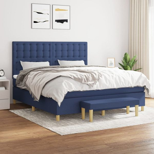 vidaXL Boxspringbett mit Matratze Blau 160x200 cm Stoff, 3137491
