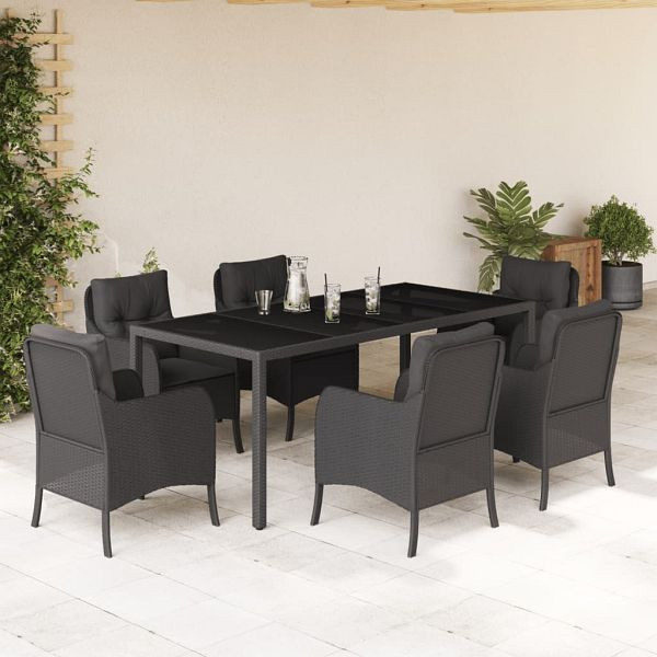 vidaXL 7-teilig Garten-Essgruppe mit Kissen Schwarz Poly Rattan, 3211852