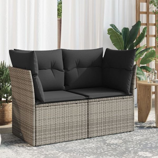 vidaXL Gartensofa 2-Sitzer mit Kissen Grau Poly Rattan, 366114