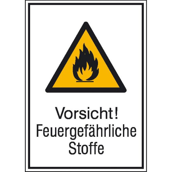 Stein HGS Kombischild mit Warnzeichen und Zusatztext, Vorsicht! Feuergefährliche Stoffe, 131 x 185 mm / Folie, selbstklebend, 21.0400