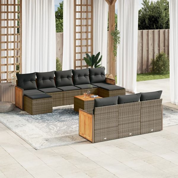 vidaXL 11-tlg. Garten-Sofagarnitur mit Kissen Grau Poly Rattan, 3260506