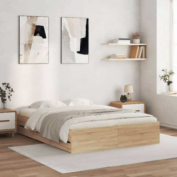 vidaXL Bettgestell mit Schubladen Sonoma-Eiche 140x200cm Holzwerkstoff, 3207275