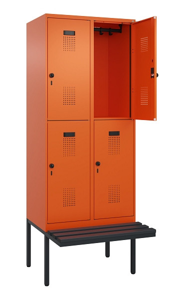 C+P Doppelstock-Spind Evolo PLUS, Bank, 4 Fächer, 2120x800x815mm, 2004/2004, Drehriegel, Sitzfläche Kunststoff, 0493407-22 S10104