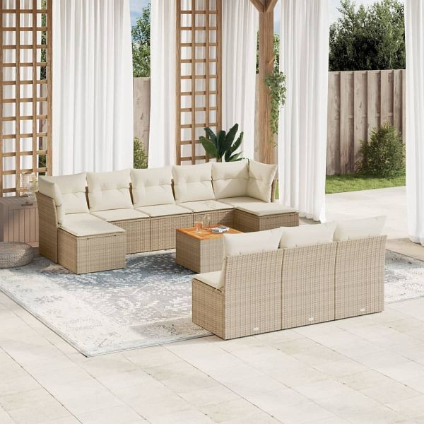 vidaXL 11-teilig Garten-Sofagarnitur mit Kissen Beige Poly Rattan, 3256198