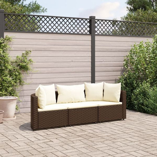 vidaXL 3-tlg. Garten-Sofagarnitur mit Kissen Braun Poly Rattan, 3308449