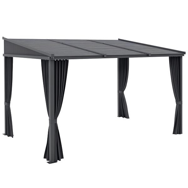 Outsunny Gartenpavillon, Pergola, mit Schiebedach, Vorhängen, Aluminiumrahmen, dunkelgrau, 3,65 x 2,55 x 2,05 m, 84C-384V00CG