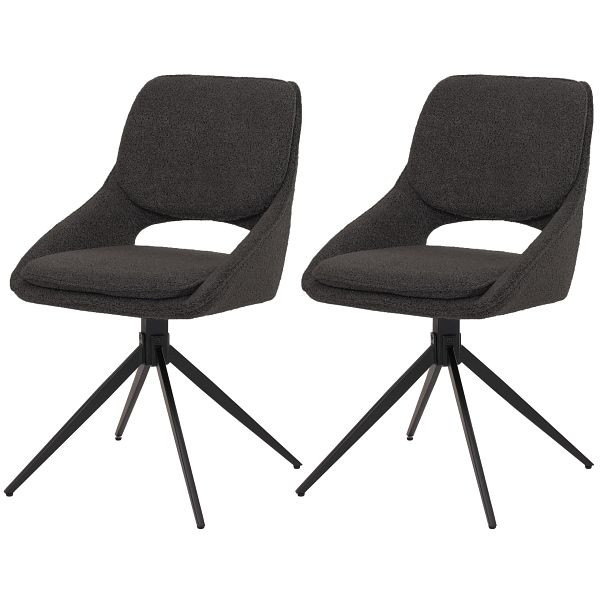 Mendler 2er-Set Esszimmerstuhl HWC-N73, Küchenstuhl, drehbar Auto-Return, Stoff/Textil Boucle (540g/m²) Öko-Tex, dunkelgrau, 108616
