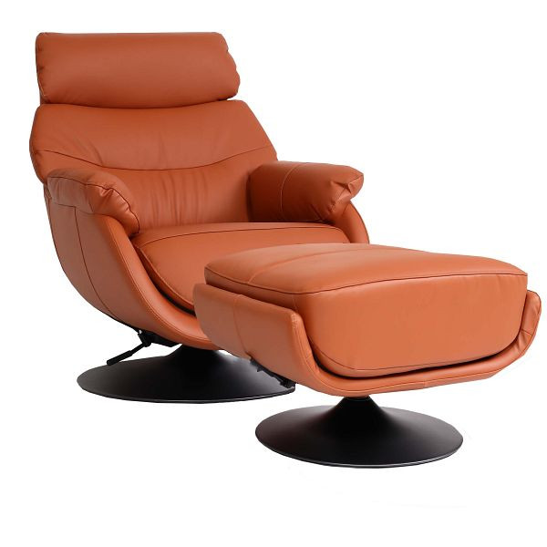 Mendler Relaxsessel mit Hocker HWC-K99, Fernsehsessel Sessel, Wippfunktion drehbar, Metall Echtleder/Kunstleder, braun, 98360