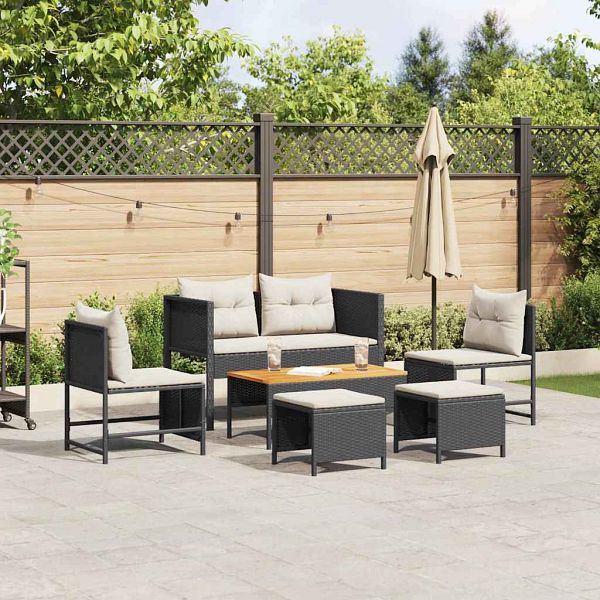 vidaXL Garten-Sofa-Set 6-teilig Schwarz und Creme Poly-Rattan, 4104699