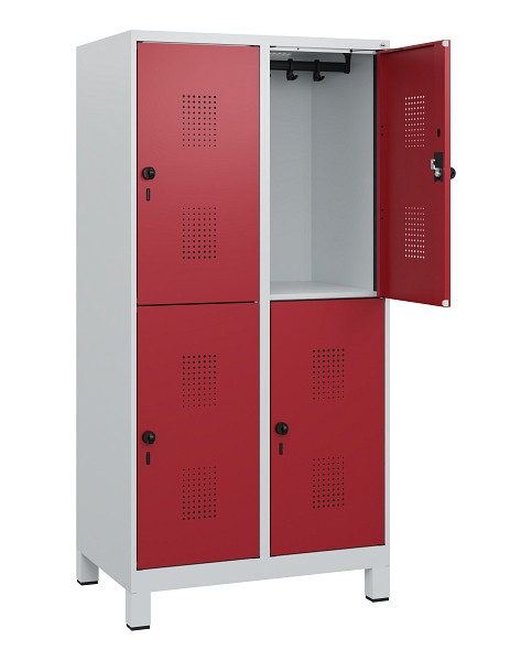 C+P Doppelstöckiger Spind Evolo PLUS, Füße, 4 Fächer, 1630x800x500mm, 7035/3003, Drehriegel, 0493105-22 S10004