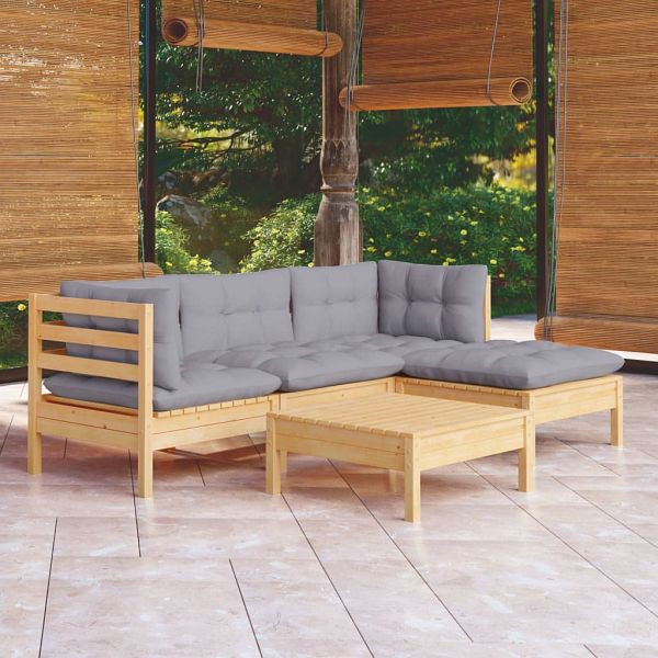 vidaXL 5-teilig Garten-Lounge-Set mit Grauen Kissen Kiefernholz, 3096351