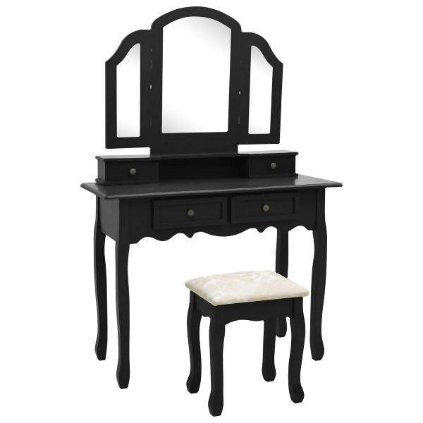 vidaXL Schminktisch-Set Hocker Schwarz 100x40x146 cm Paulownia-Holz, 289324