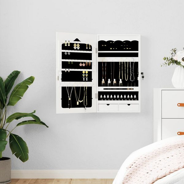 vidaXL Schmuckschrank mit Spiegel Wandmontage Weiß 37,5x10x67 cm, 353220