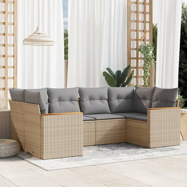 vidaXL 6-teilig Garten-Sofagarnitur mit Kissen Beige Poly Rattan, 3226262