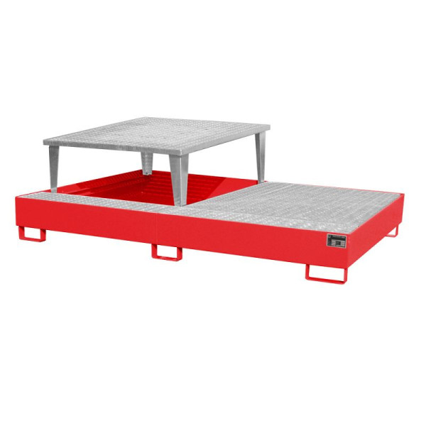 STEIN HGS Auffangwanne AWA, mit Abfüllaufsatz, RAL 3000 feuerrot, Höhe 865 mm, lackiert, 1 Stück, 2 IBC 1000 Liter, 79190.0020