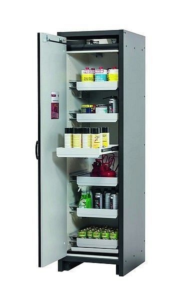 asecos Sicherheitsschrank Q-CLASSIC-30, Q30.195.056 in resedagrün RAL 6011 mit 6x Auszugswanne Standard (Stahlblech), 31002-068-30090