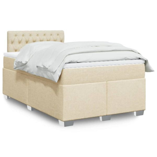 vidaXL Boxspringbett mit Matratze Creme 120x200 cm Stoff, 3288167