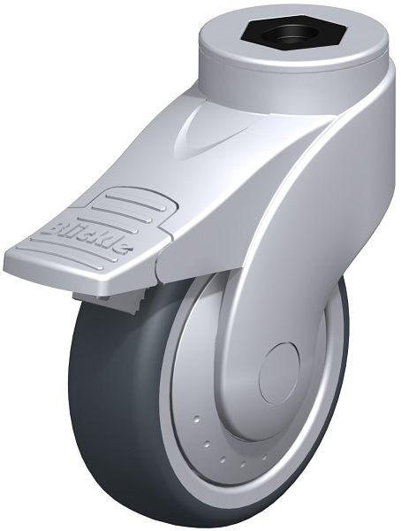 Blickle LWGE-TPA 101K-11-FI-ELS-FK Kunststoff-Lenkrolle WAVE mit Rückenloch & Feststeller, Thermoplastisches Gummi-Elastomer, Grau, 746451