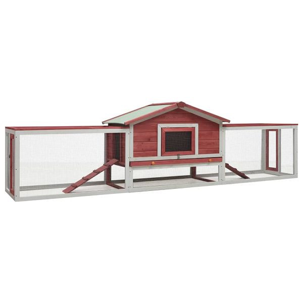 vidaXL Kaninchenstall Rot 310x70x87 cm Kiefer & Tanne Massivholz, 170860