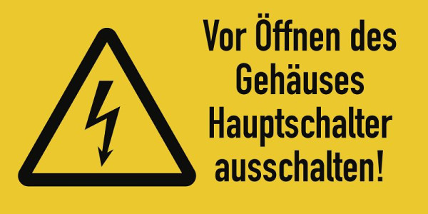 Moedel Vor Öffnen des Gehäuses Hauptschalter ausschalten!, Kombischild, Folie, 105x52 mm, 57957