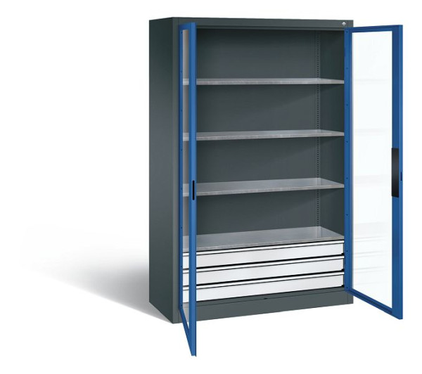 C+P Werkzeugschrank Acurado, H1950xB1200xT500mm, Farbe: Anthrazitgrau / Enzianblau, Muldengriff, 8931-5532 S10000