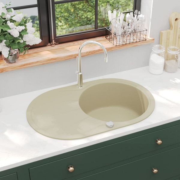 vidaXL Granitspüle Einzelbecken Oval Beige, 144866